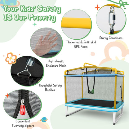 3-in-1 Rectangle Trampoline for Kids with Swing &amp; Horizontal Bar-Yellow