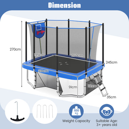 Rectangle Outdoor Trampoline 10 x 8 FT Heavy-Duty Trampoline-Blue