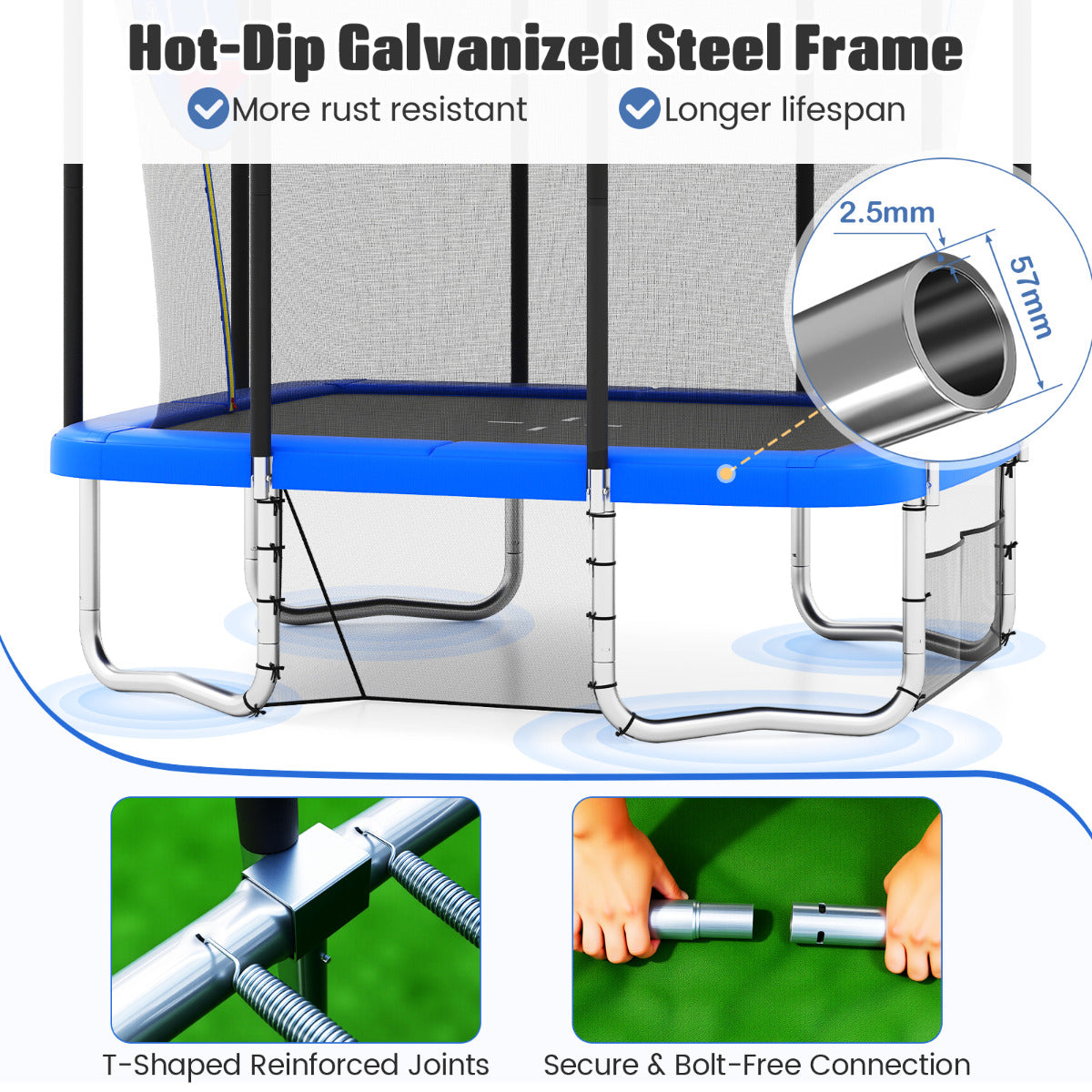 Rectangle Outdoor Trampoline 10 x 8 FT Heavy-Duty Trampoline-Blue