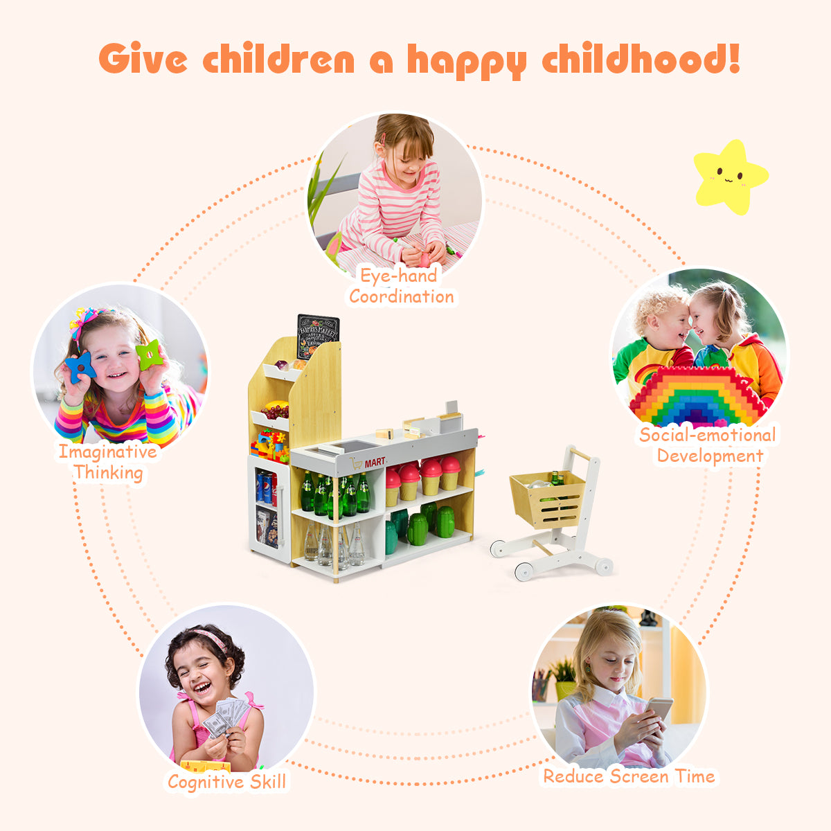 Supermarket Play Set with Shopping Cart for Toddlers