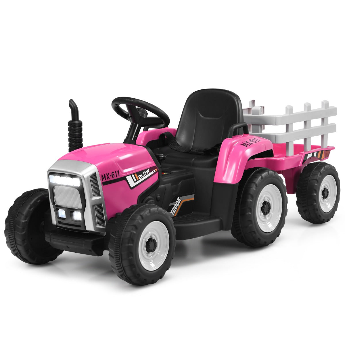 12V Kids Ride On Tractor with Trailer and Remote Control-Pink