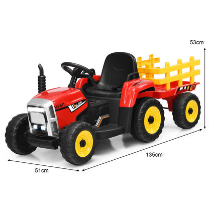 12V Ride On Tractor with Trailer and Remote Control for Kids -Red
