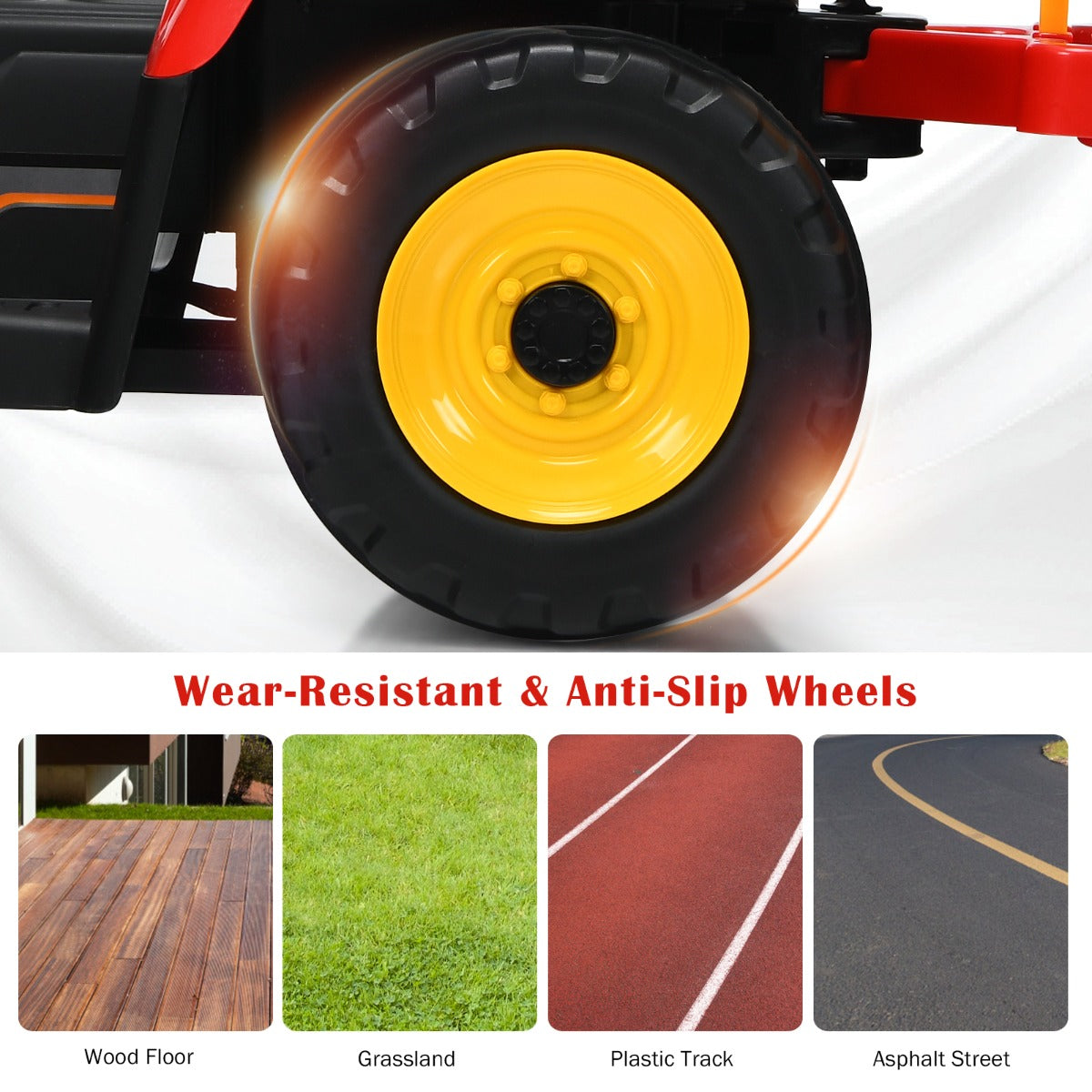 12V Ride On Tractor with Trailer and Remote Control for Kids -Red