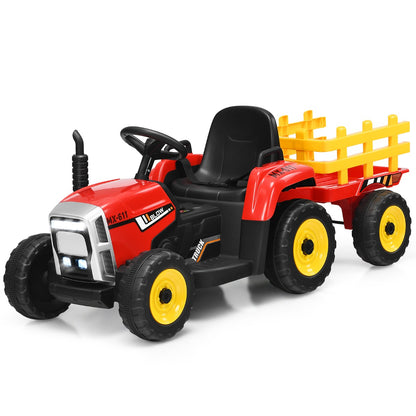 12V Ride On Tractor with Trailer and Remote Control for Kids -Red
