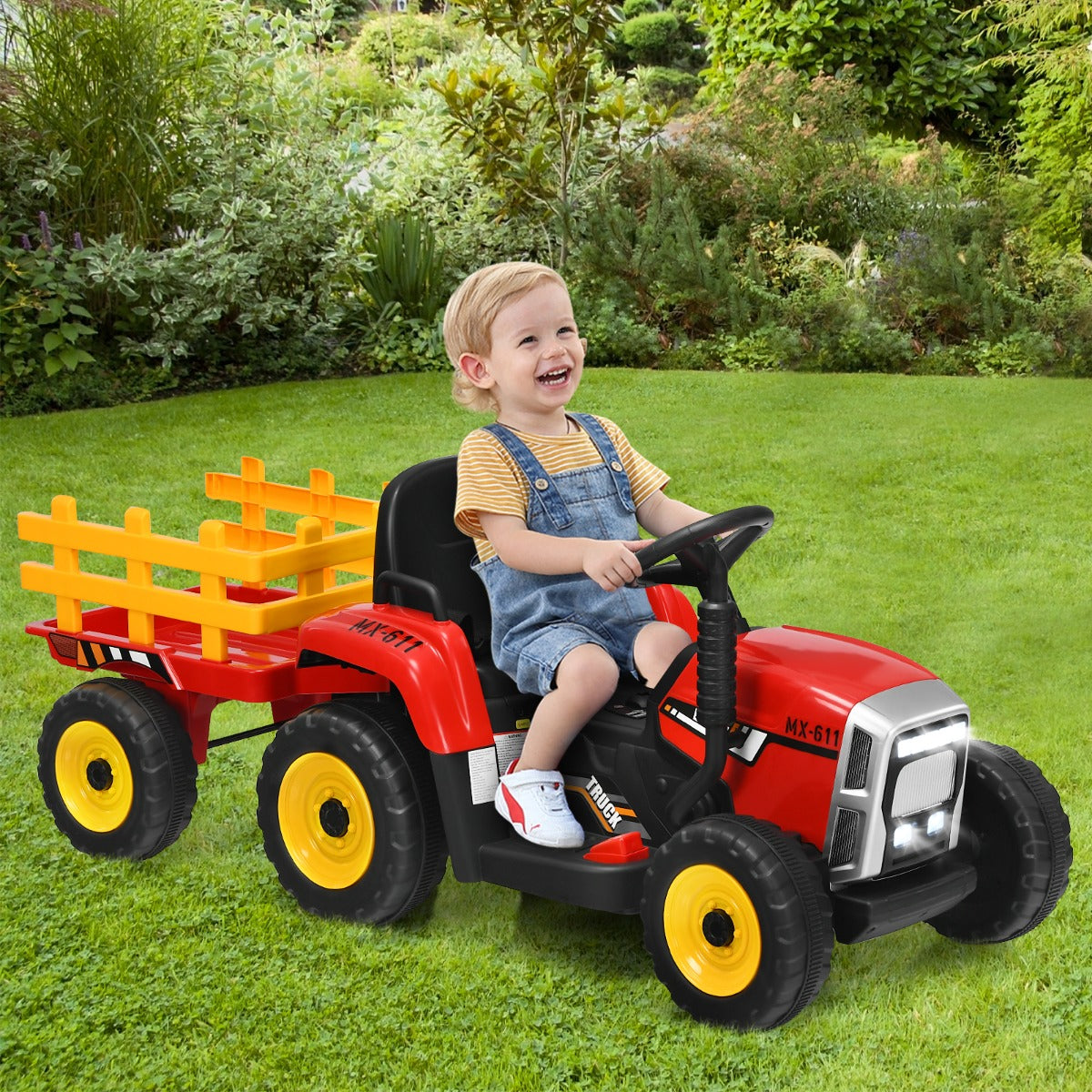 12V Ride On Tractor with Trailer and Remote Control for Kids -Red