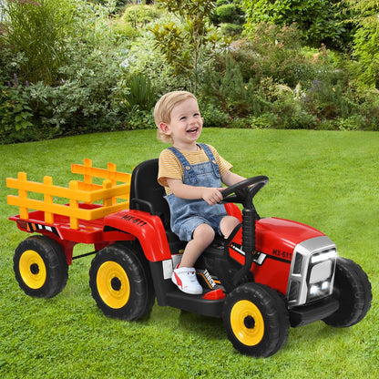 12V Ride On Tractor with Trailer and Remote Control for Kids -Red