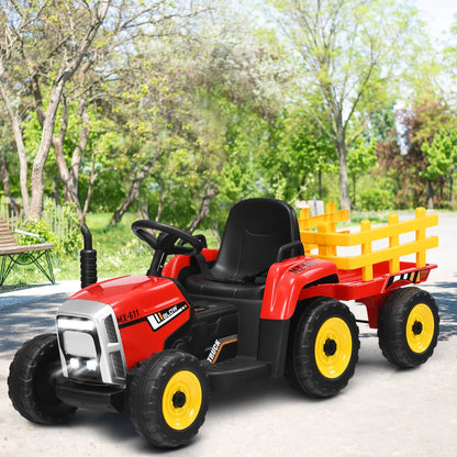 12V Ride On Tractor with Trailer and Remote Control for Kids -Red