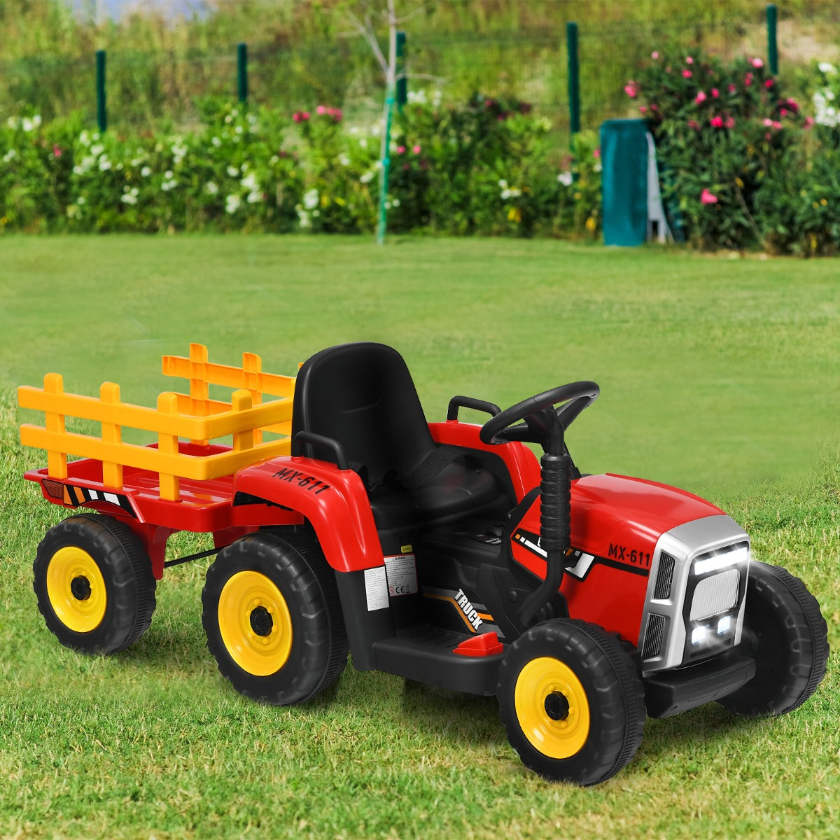12V Ride On Tractor with Trailer and Remote Control for Kids -Red