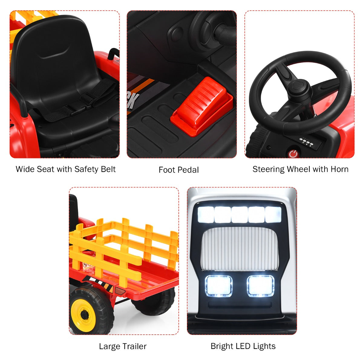 12V Ride On Tractor with Trailer and Remote Control for Kids -Red