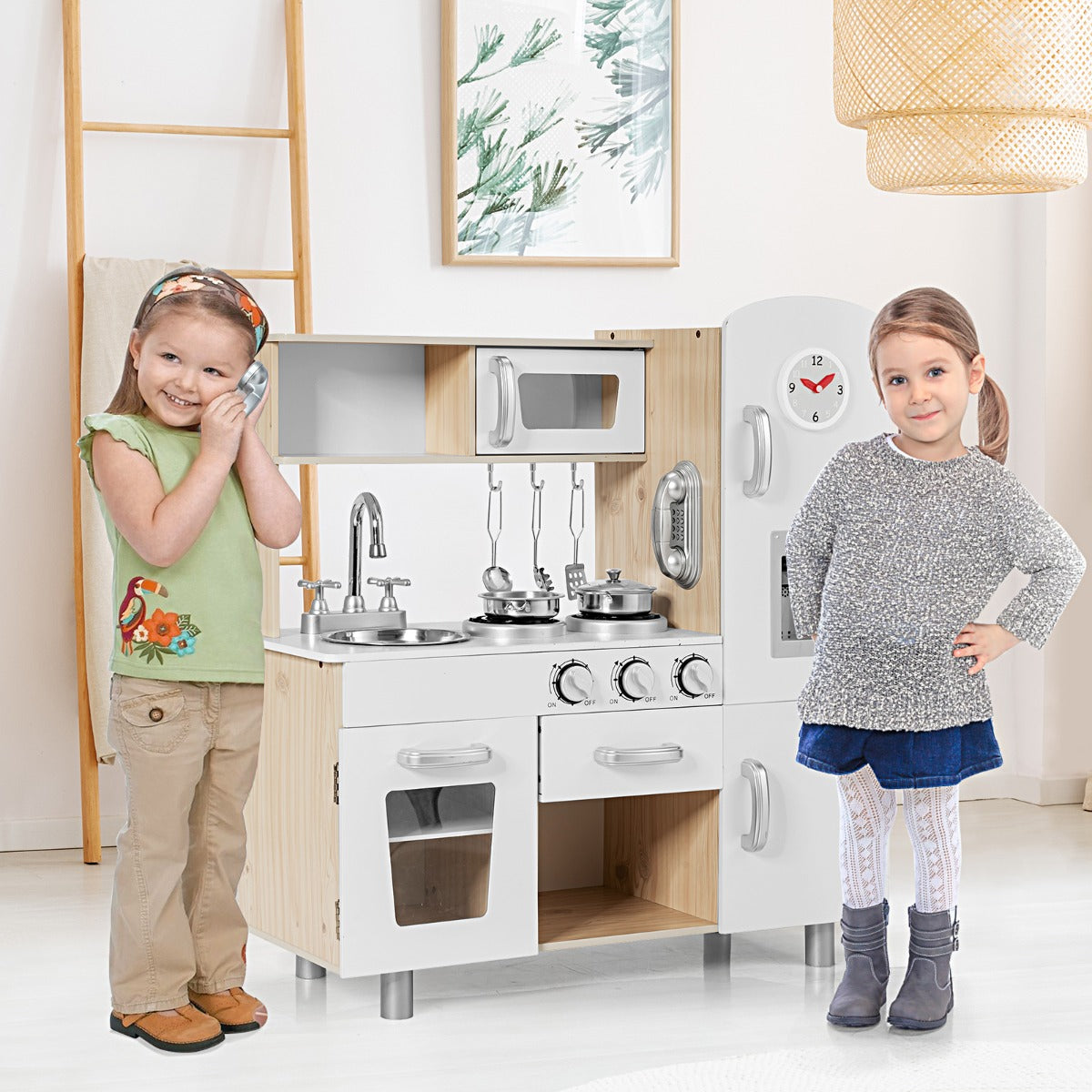 Costway Wooden Pretend Cooking Food Playset with Water Dispenser for Kids