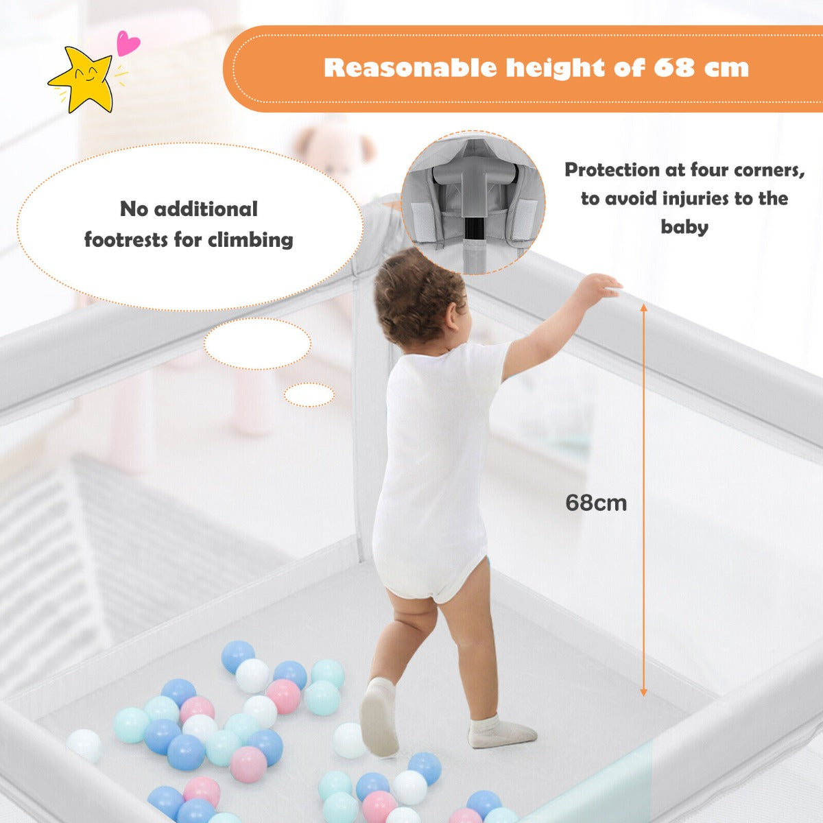 Playpen Baby Toddlers Safety Activity Fence with 50 Ocean Balls