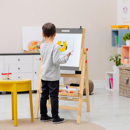 3-In-1 Foldable Kids Easel with Adjustable Height and Chalks Pens-Grey