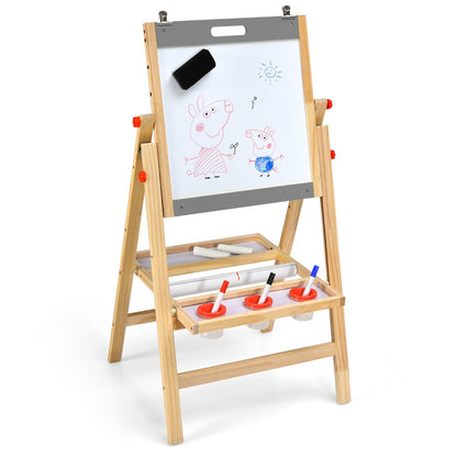 3-In-1 Foldable Kids Easel with Adjustable Height and Chalks Pens-Grey
