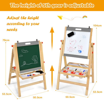 3-In-1 Foldable Kids Easel with Adjustable Height and Chalks Pens-Grey