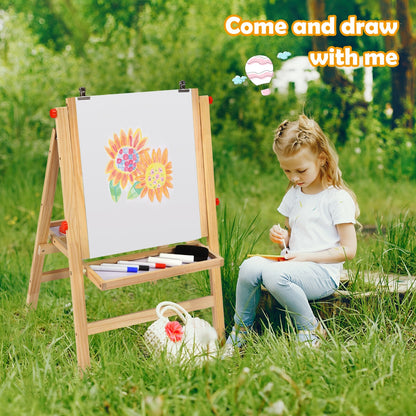 3-In-1 Foldable Kids Easel with Adjustable Height and Chalks Pens-Grey