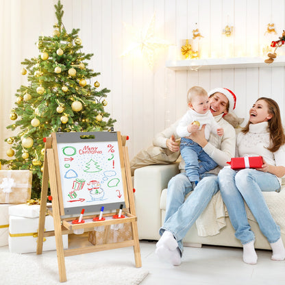 3-In-1 Foldable Kids Easel with Adjustable Height and Chalks Pens-Grey