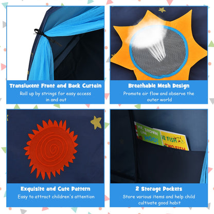 Kids Twin Sleeping Tent Playhouse with Carry Bag-Blue