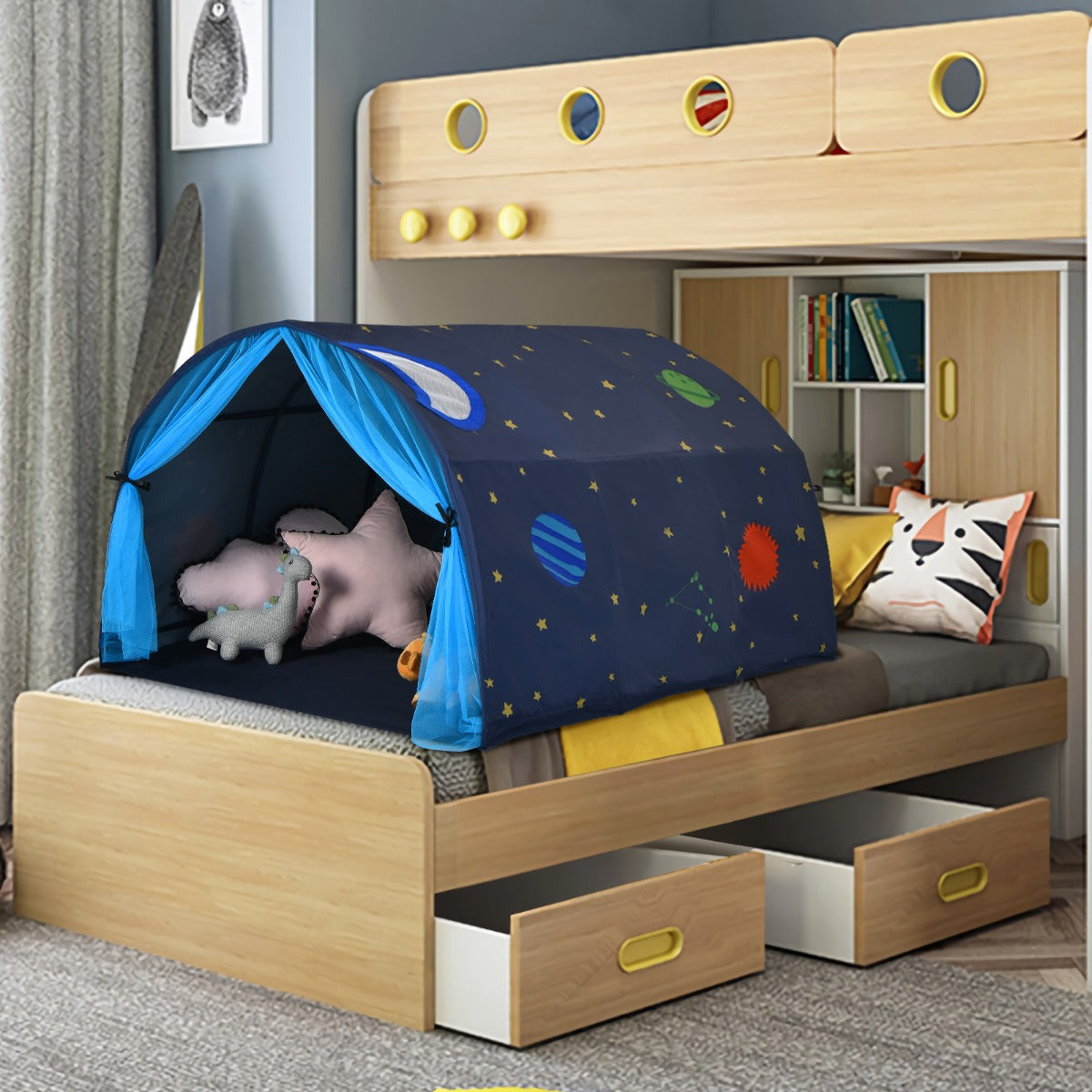 Kids Twin Sleeping Tent Playhouse with Carry Bag-Blue