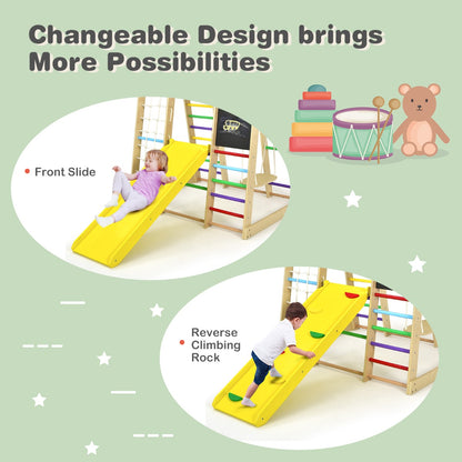 8-in-1 Wooden Climbing Playset with Slide and Drawing Board Multicolor