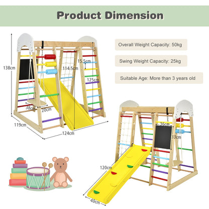8-in-1 Wooden Climbing Playset with Slide and Drawing Board Multicolor