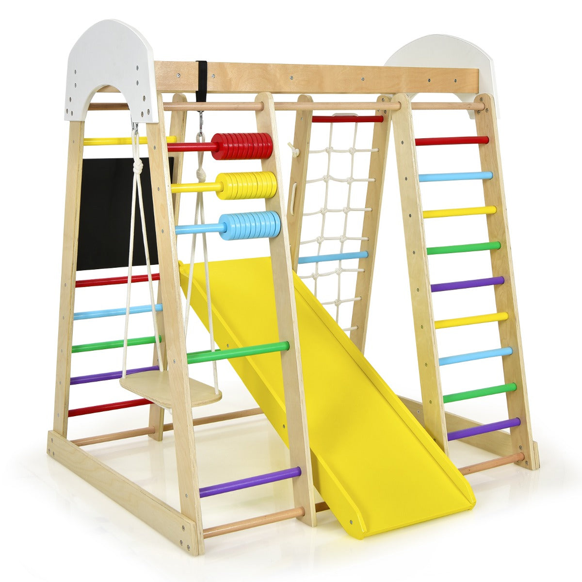 8-in-1 Wooden Climbing Playset with Slide and Drawing Board Multicolor