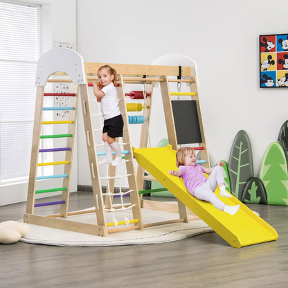 8-in-1 Wooden Climbing Playset with Slide and Drawing Board Multicolor