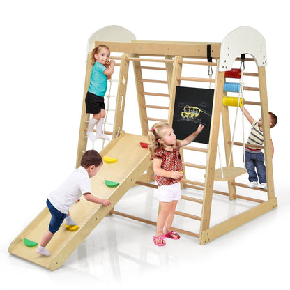 8-in-1 Wooden Climbing Playset with Slide and Drawing Board Nature