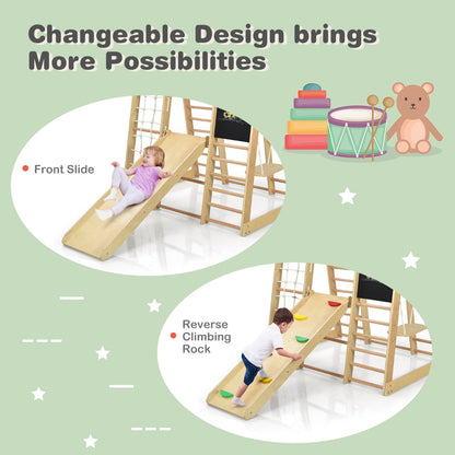 8-in-1 Wooden Climbing Playset with Slide and Drawing Board Nature