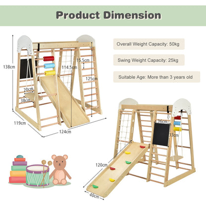 8-in-1 Wooden Climbing Playset with Slide and Drawing Board Nature