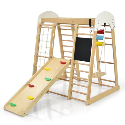 8-in-1 Wooden Climbing Playset with Slide and Drawing Board Nature