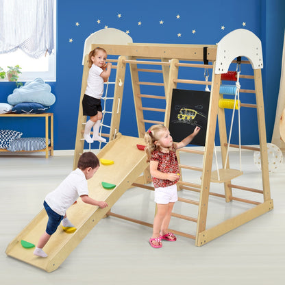 8-in-1 Wooden Climbing Playset with Slide and Drawing Board Nature