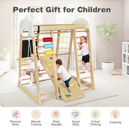 8-in-1 Wooden Climbing Playset with Slide and Drawing Board Nature