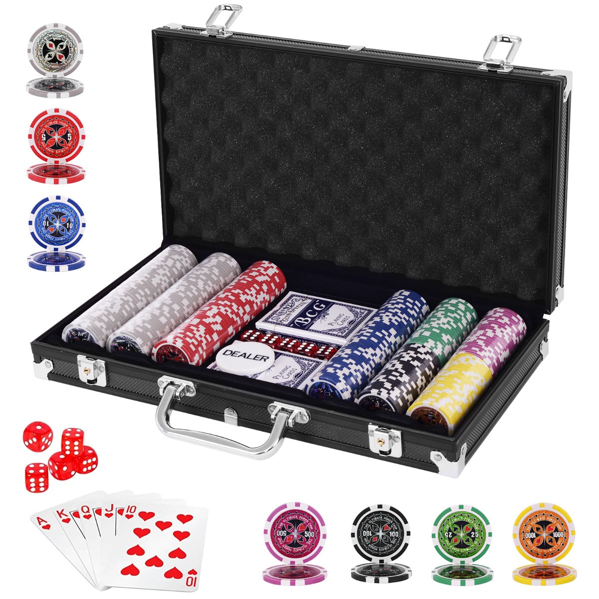 300 Pieces Casino Poker Chip Set for Parties & Picnics & Excursions