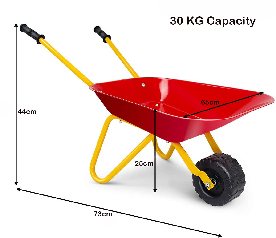 Kids Metal Wheelbarrow with Non-Slip Handle for Toddlers Red