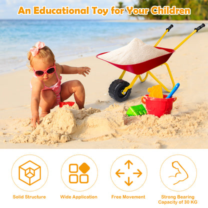 Kids Metal Wheelbarrow with Non-Slip Handle for Toddlers Red