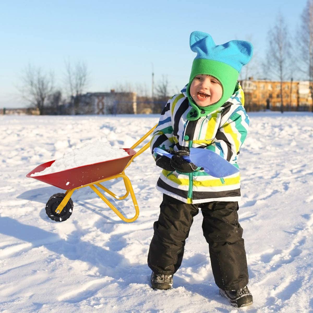Kids Metal Wheelbarrow with Non-Slip Handle for Toddlers Red