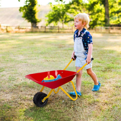 Kids Metal Wheelbarrow with Non-Slip Handle for Toddlers Red