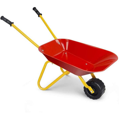 Kids Metal Wheelbarrow with Non-Slip Handle for Toddlers Red