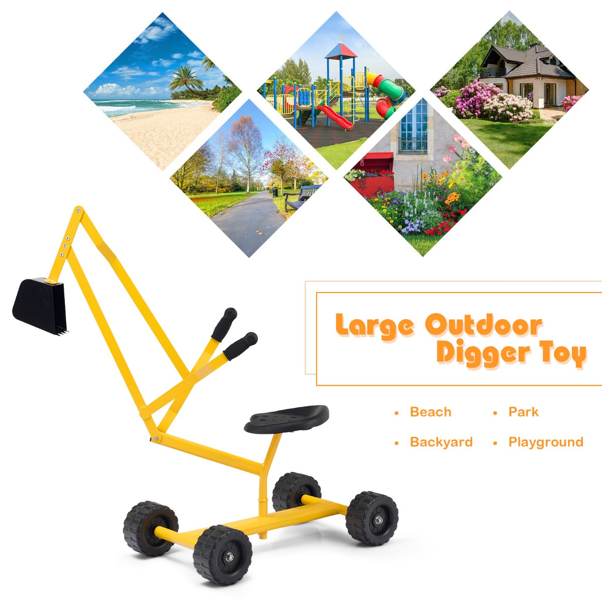 Kids Ride on Sand Digger with Rotatable Seat for Beach Yellow
