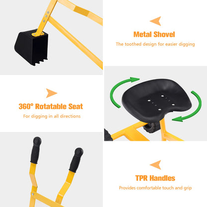 Kids Ride on Sand Digger with Rotatable Seat for Beach Yellow
