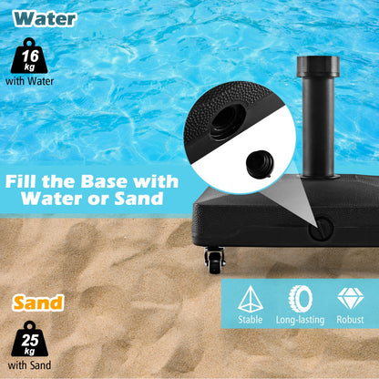 Costway Fillable Umbrella Base Stand with Lockable Universal Wheels for Patio Poolside Deck Garden