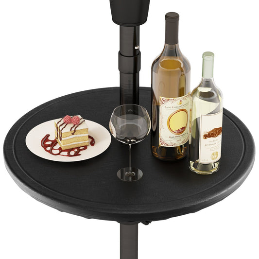 50 cm round tabletop fits patio umbrellas with a 38 mm pole and provides room for outdoor essentials