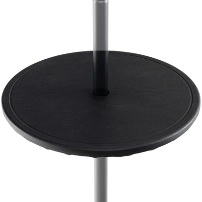 Adapter rotates to tighten the umbrella pole and helps secure the table tray during use