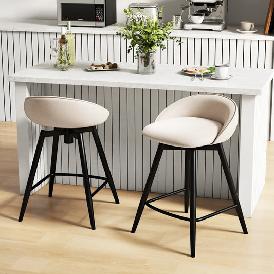 Costway Upholstered Bar Stools Set of 2 Counter Height Barstools with Footrest-Beige