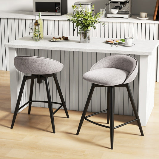 Costway Upholstered Bar Stools Set of 2 Counter Height Barstools with Footrest-Grey