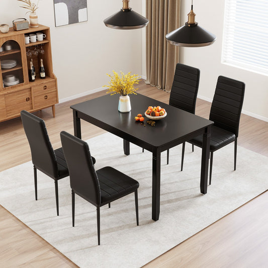 Upholstered Dining Chair Set of 4 with Padded Backrest and Seat-Black