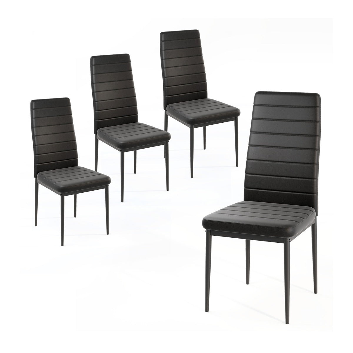 Upholstered Dining Chair Set of 4 with Padded Backrest and Seat-Black
