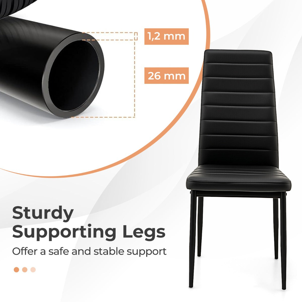 Upholstered Dining Chair Set of 4 with Padded Backrest and Seat-Black