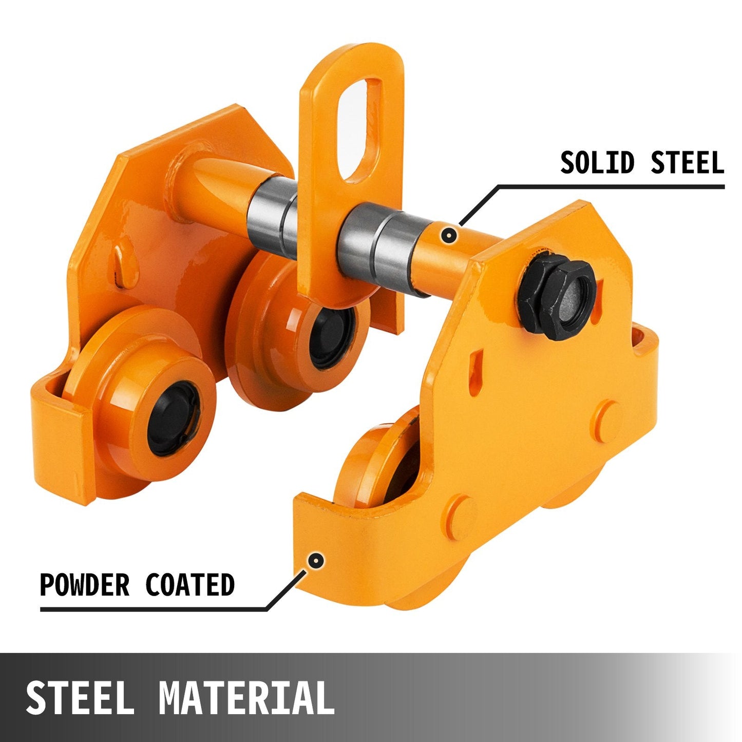 Adjustable Manual Push Beam Trolley, 500kg Capacity, Fits 6.35-13.97cm I-Beam