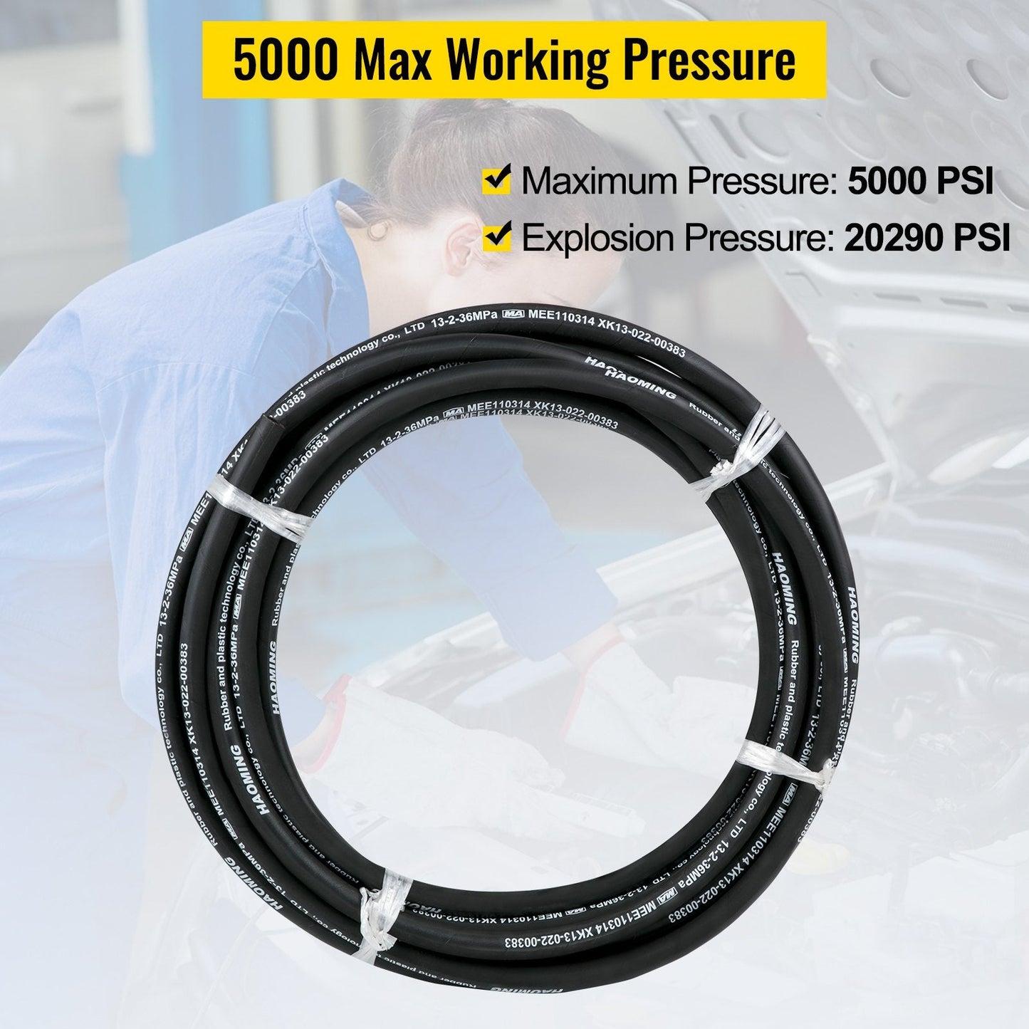 Hydraulic Oil Hose 15m, 5000 PSI, Flexible & Corrosion Resistant, Black Rubber